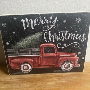Tabletop Merry Christmas Farmhouse Red Truck 8x6x2 in Holiday Decor